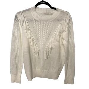 Bishop + Young Sweater M White Fringe Western Country Cowgirl